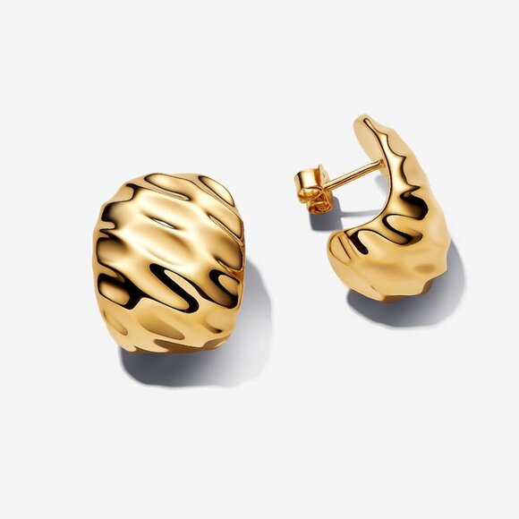 Women's 14k Gold Plating Sparkle Rippled Hoop Elegance Earrings Unique Design - Picture 1 of 3